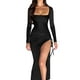 thumbnail image 2 of WILLBEST Vestido De Mujer, Cuello Cuadrado, Manga Larga, Abertura Lateral Alta En El Muslo, Cordón Ajustable, Ceñido Al Cuerpo, Fruncido, Belleza, Para Fiesta En Club, Maxi Vestidos Largos, 2 of 3