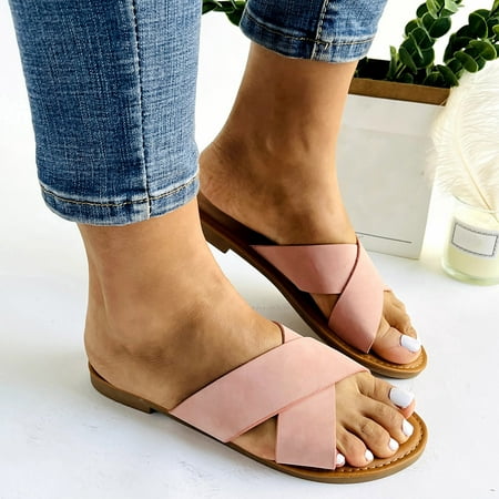 

uikmnh Slippers for Women Sandals For Women Summer Flat Slippers Retro Sandals Pink 7.5