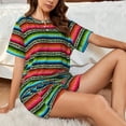 thumbnail image 4 of Fuzoiu Mexican Leopard Serape Blanket Stripes Print Women's Short-Sleeved Pajama Set,Lounge Sleepwear Set,Womens Pajama Sets 2 Piece,Button-Up Top and Shorts with Pockets-X-Large, 4 of 6