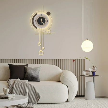 Modern Wall Clock, Gold Iron and Aluminum Construction, 8.66in Dial with Warm White LED, Perfect for Home Decor