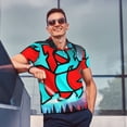 thumbnail image 3 of Lsque Geometry Dash Pattern Golf Shirts for Men Dry Fit Print Moisture Wicking Performance Short Sleeve Polo Shirt-Small, 3 of 7