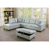 Pon Living Furniture Sectional Sofa Set, Living Room Sofa Set, Leather Sectional Sofa(Left Hand Facing, Silver Green)