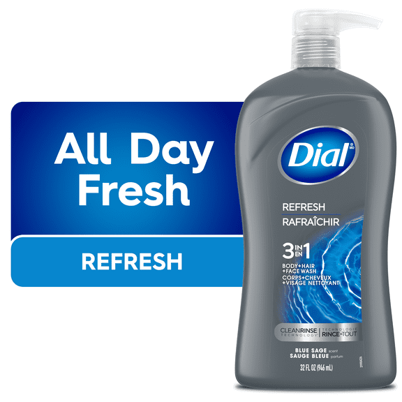Dial Men 3in1, Body, Wash, Hair Wash, Face Wash, Blue Sage Scent, 473ml, Dermatologist Tested, Free from Silicones, Parabens, Phthalates