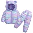thumbnail image 2 of 12-18 Months Toddler Baby Girl Outfits Long Sleeve Print Sweatshirt and Pants Two Piece Set Fall Winter School Gift Set for Girls,Light Purple Outfit, 2 of 7
