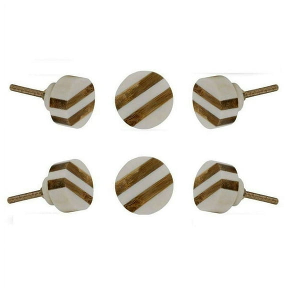 Set of Six Striped Round Bone Cabinet Knobs by Trinca-Ferro