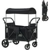 Wagon Stroller for 4 Kids, Linor Wagon Cart with 2 Seats and Removable Canopy, Foldable Stroller Wagon with Adjustable Push Pull Handle and All-round Wheels for Beach, Garden, Park, Camping (Black)