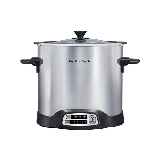 Hamilton Beach Olla de Cocción Lenta Sear & Cook de 10 Cuartos, Vasija de Aluminio Antiadherente Apta para Estufa con Olla Extraíble, Acero Inoxidable