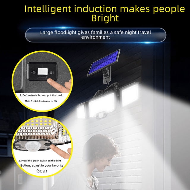 Luz solar de tres cabezas, luz de pared con inducción del cuerpo humano, luz de jardín para el hogar, iluminación de vallas a prueba de agua, luz de calle