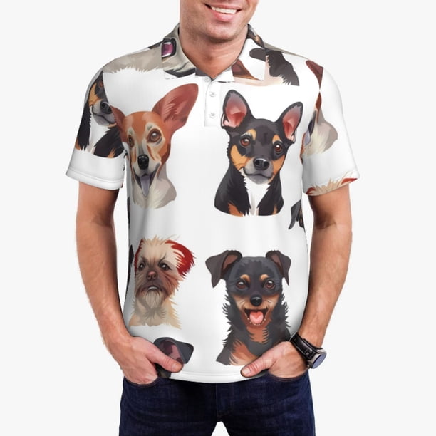Fotbe Happy Dog Faces Collage Camiseta Polo de Golf para Hombre con Estampado – Camisa Deportiva Transpirable con Cuello Abotonado-X-Large