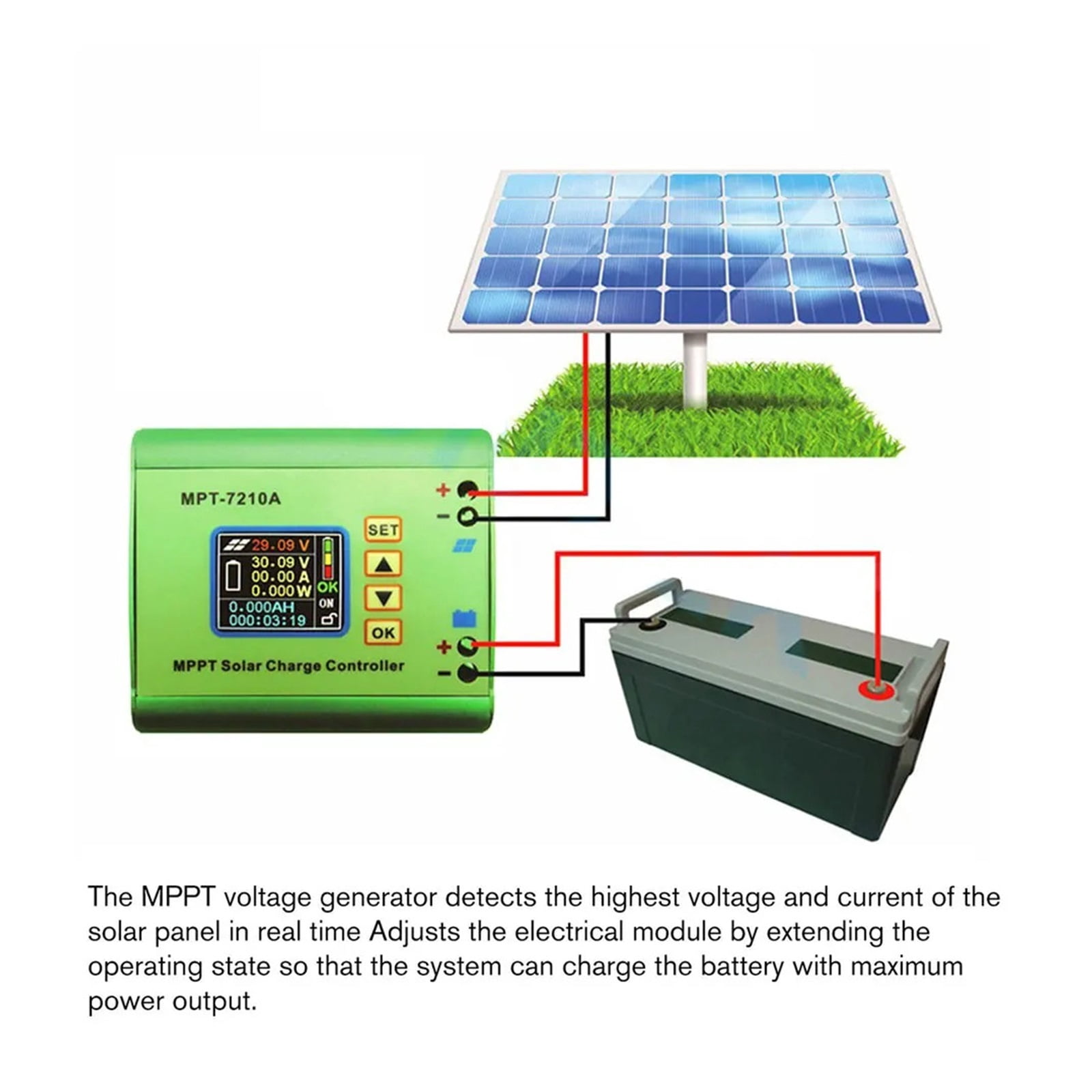 MPT-7210A LCD MPPT Solar Panel Charge Controller Aluminum Alloy For LiPo Battery Output 600W 24V 36V 48V 60V 72V Battery Pack