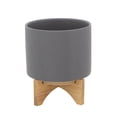 thumbnail image 1 of Sagebrook Home 8" PLANTER W/ WOOD STAND, MATTE GRAY, 1 of 2