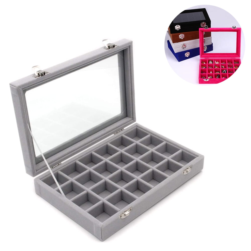 Velvet Clear Lid 100 Slot Ring Organizer Storage Box Display Case Holder Tray We 