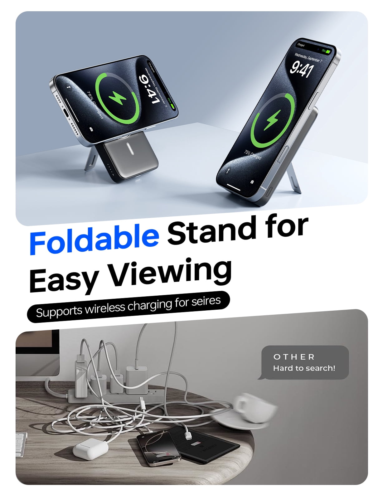 Magnetic Portable Charger,10000mAh Wireless Magnetic Power Bank with USB C Charging and stand, Travel Essential for Battery Pack Compatible with iPhone 17/air/16/15/14/13/12