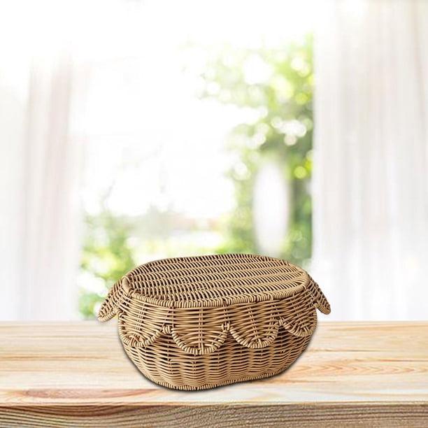 Cesta tejida,Cesta de pan tejida de imitación de ratán Cesta de fruta,Cesta para almacenar alimentos con tapa Cesta para frutas,Cesta tejida para servir,cesta para huevos con tapa,Cesta para M