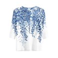 thumbnail image 5 of Domzest Half Sleeve Tops for Women Boho Floral Print Loose Fit Shirt Lightweight Crew Neck Dressy Casual Tunic Tops Blue L, 5 of 6