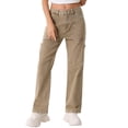 thumbnail image 1 of Pantalones Cargo INSPIRE CHIC para mujer, de cintura alta, estilo Y2K, pantalones casuales holgados con bolsillos, color camel, talla L, 1 of 1