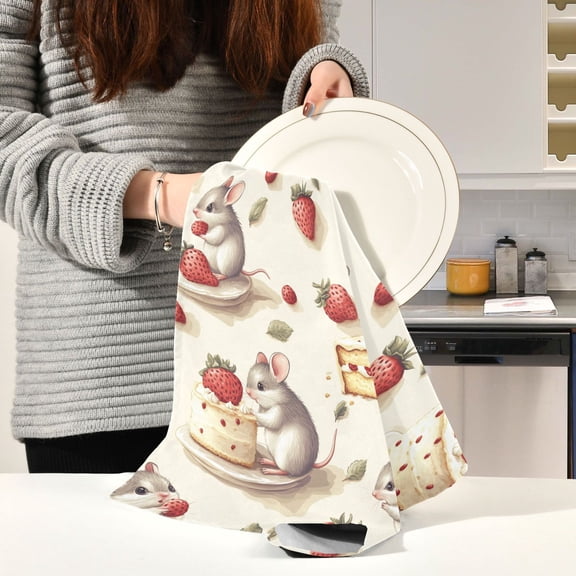 BZSMCE Kitchen Towels Creative Mice Eat Cake Pattern Durable Kitchen Towel