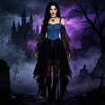 thumbnail image 2 of Xijirk Womens Gothic Renaissance Costume Off Shoulder Lace Up Flare Mesh Sleeve High Low Tulle Dress for Halloween Cosplay Party Role Play,BU2,S, 2 of 5
