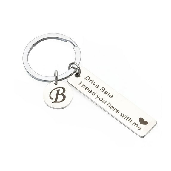 Anniversary Couples Decoration Handbag Accessories Boyfriend Girlfriend Lover Gifts Drive Safe Keychain Fashion Jewelry A-Z 26 Initials Lettering Key Ring B