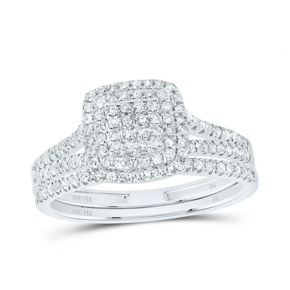 14kt White Gold 1/2 Cttw Natural Diamond Cushion Double Halo Wedding Engagement Anniversary Bridal Set, Women Size: 5-9