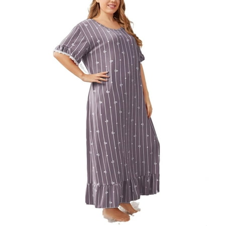 

Cute Striped Scoop Neck Sleepshirts Short Sleeve Mauve Purple Plus Size Nightgowns & Sleepshirts (Women s)