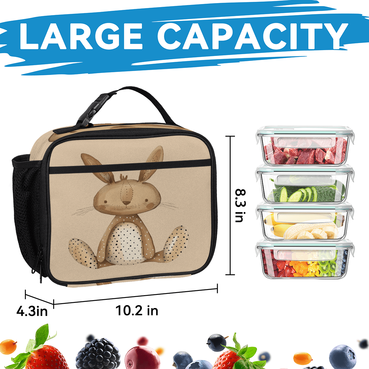 Herdesigns Cute Bunny Large Backpack Set with Lunch Box Lightweight Water Resistant Travel Laptop Backpacks Casual Daypacks for Women Men