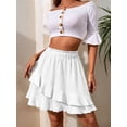 thumbnail image 6 of Women'S Elastic High Waist Tiered Ruffle Mini Skirt Shirred Layered Flowy Wrap Short Skirt White S, 6 of 9