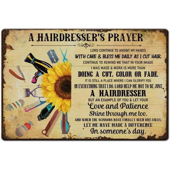 1pc Vintage Metal Tin Signs 8x12 inch A Hairdresser's Prayer Metal Sign Hair Salon Wall Decor Personalized Hairstylist Gift for Hair Stylist Barbershop Home Wall Decor