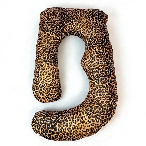 J-Shaped Pregnancy Pillow, 65" x 16" x 8" Full Body Maternity Support Pillow, Leopard Print with Heart Pattern
