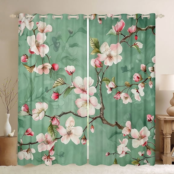 Manfei Floral Sakura Black Out Curtains for Female Men,Japanese Style Curtains Pack of 2 (42x63 Each),Cherry Blossoms Bedroom Curtains,Ultra Soft Home Decor