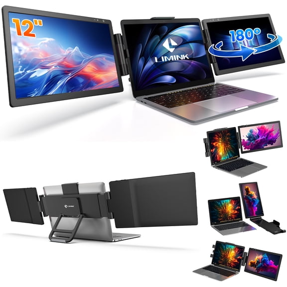 LIMINK Portable Triple Monitor for 13-16" Laptop, Extender 12inch Screen Dual Display Travel Extended Foldable Workstation Monitor Display