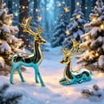 thumbnail image 5 of Liamobondopolis Blue Gold Gradient Reindeer Figurine Set of 2 Metallic Deer Statues for Christmas Mantel and Living Room Display, 5 of 9