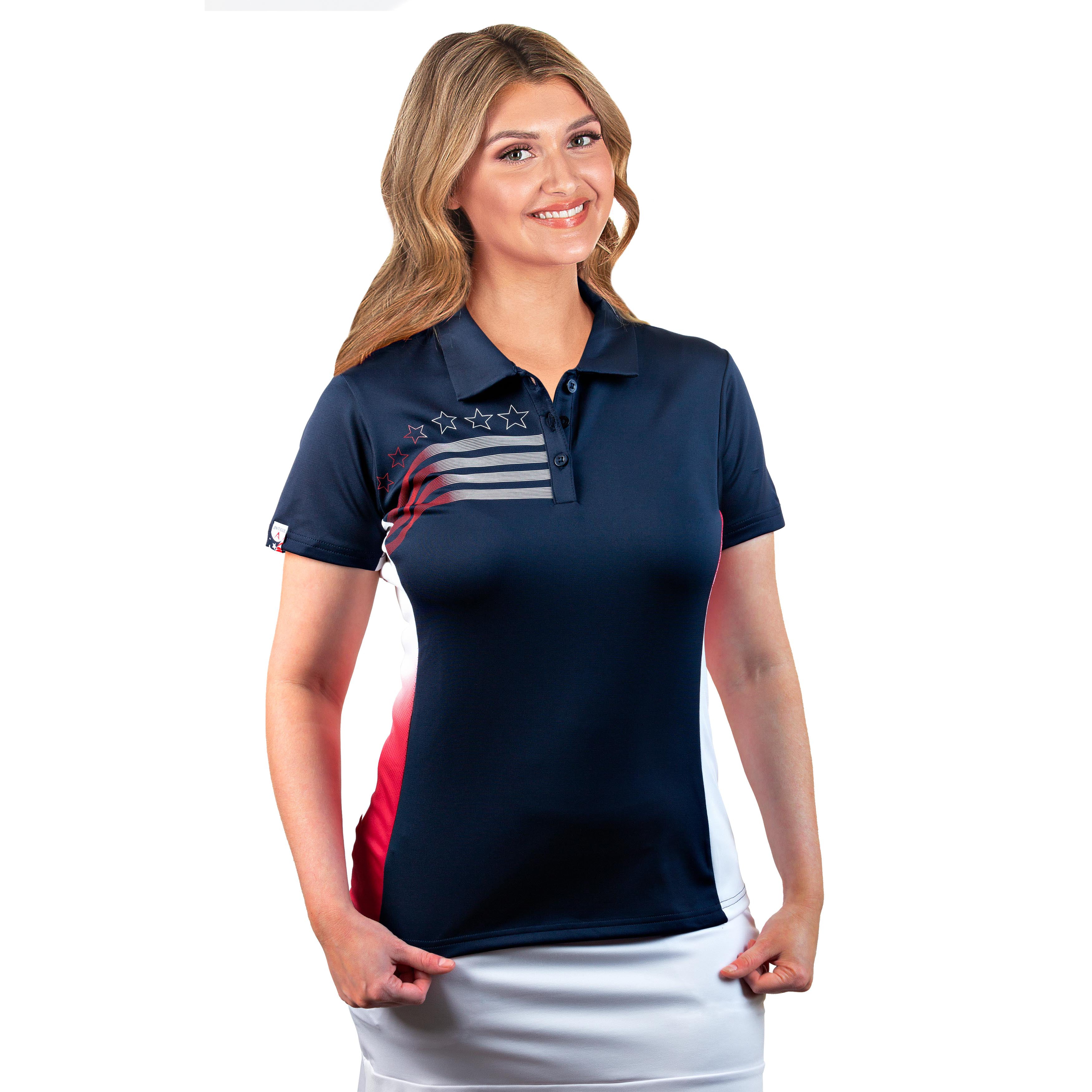Antigua Women's Liberty Short Sleeve Polo Shirt XS Navy/Dark Red/White