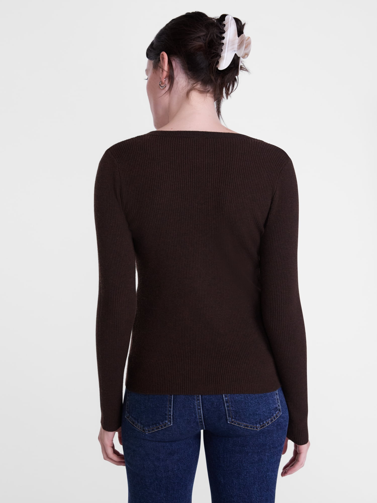 Scenario Women's and Women's Plus Ribbed Crewneck Cardigan Sweater, Lightweight, Sizes XS-4X