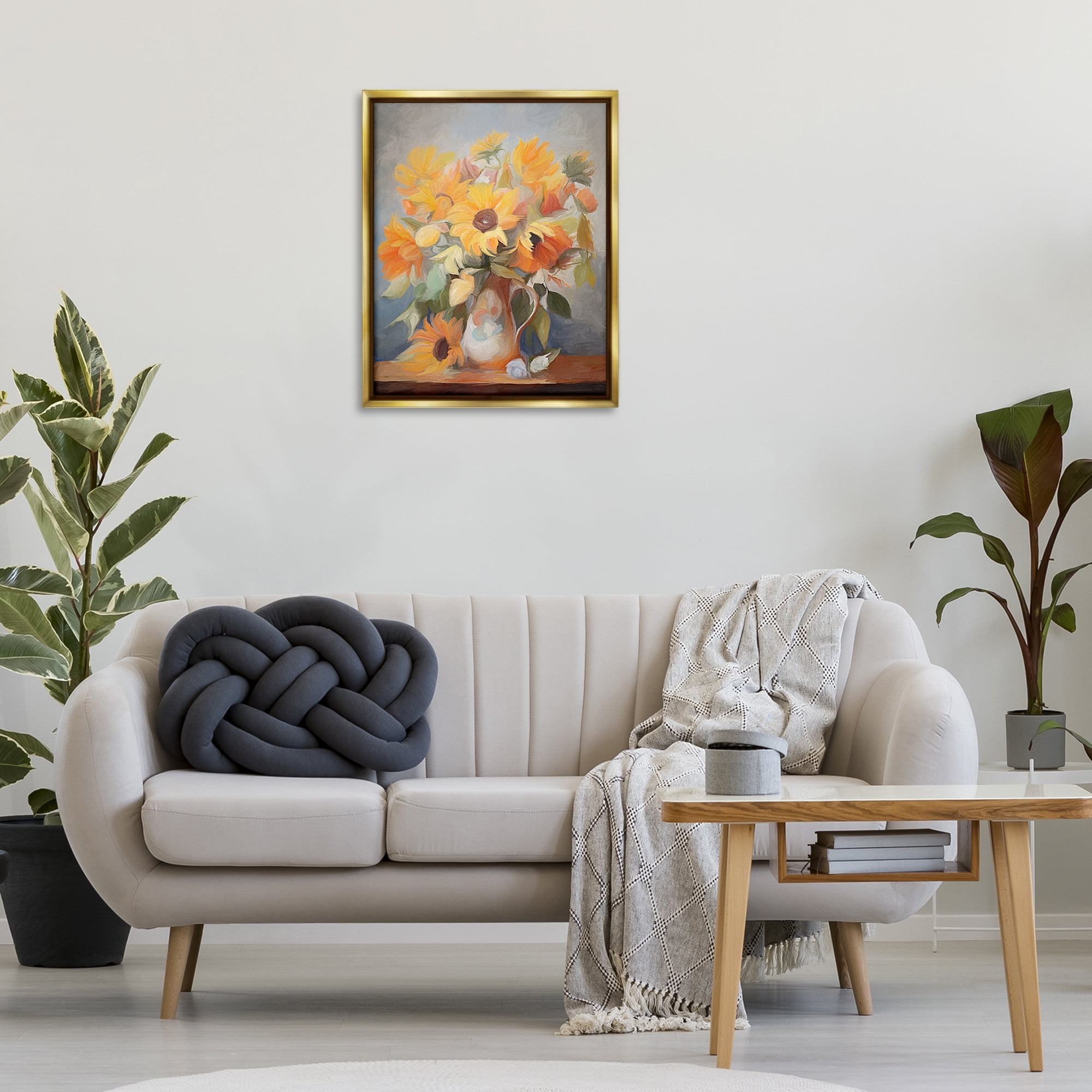 Stupell Industries Bright Sunflower Medley Botanical & Floral Painting Gold Floater Framed Art Print Wall Art, 25 x 31
