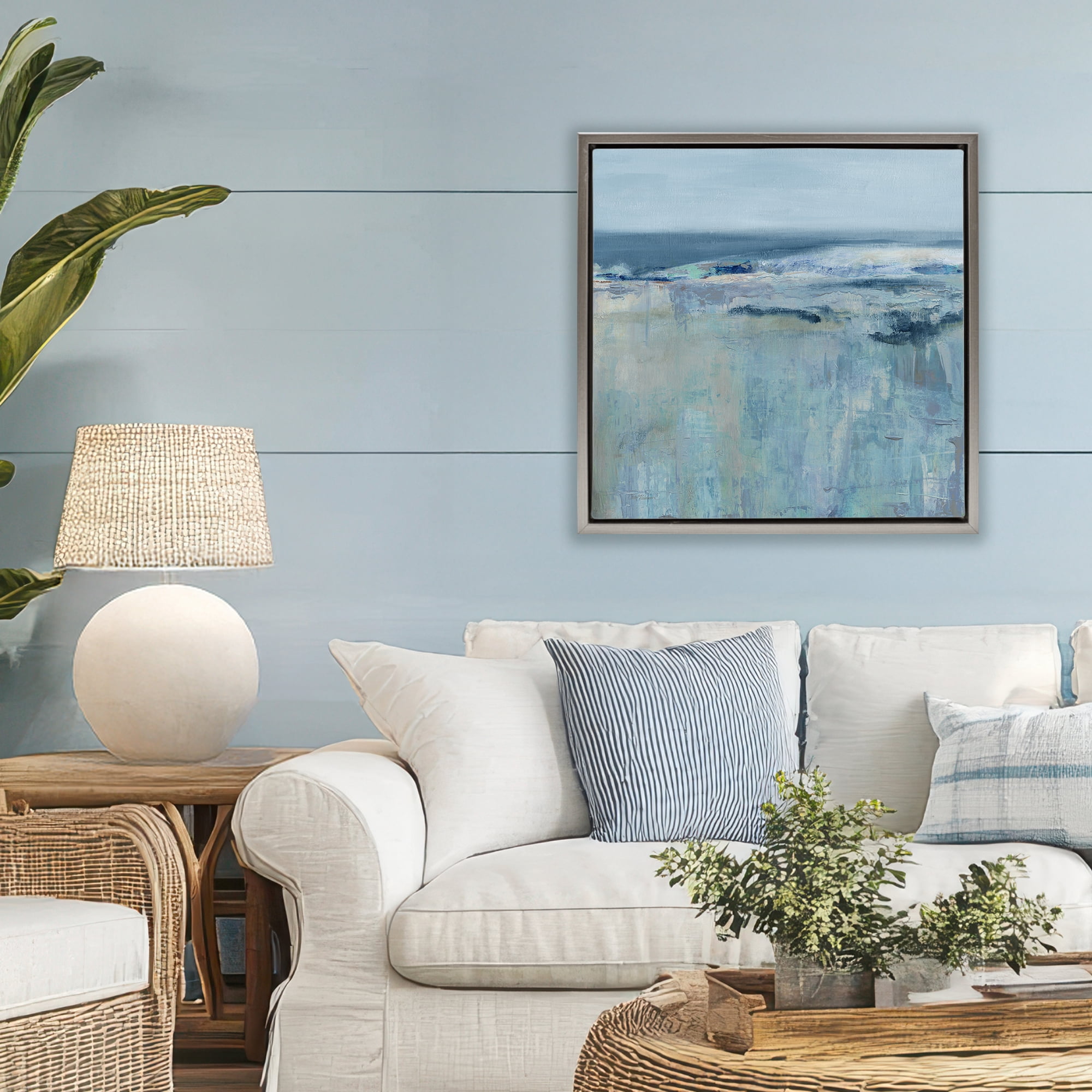 Stupell Industries Serene Abstract Pastel Seascape Gray Framed Floater Canvas Wall Art, design by Carol Robinson
