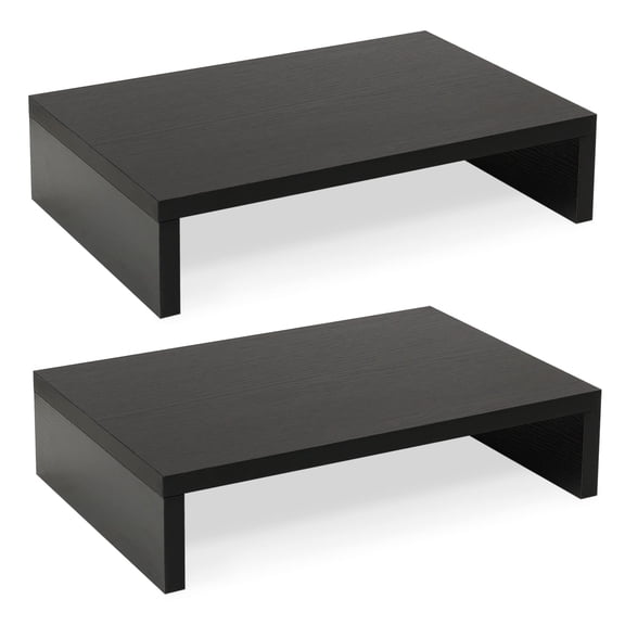 Wood Monitor Stand Riser-2 Pack, 2 Tier Adjustable Monitor Stand Dual Monitor Riser for 2 Monitors/Laptop/PC Black Computer Stand for Desk