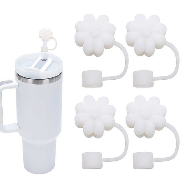 Tapas de pajitas con forma de flor para vasos Stanley de 30 y 40 oz con accesorios para asas, 4 tapas de pajitas de silicona, protectores de puntas de pajitas reutilizables para pajitas Stanley de 10