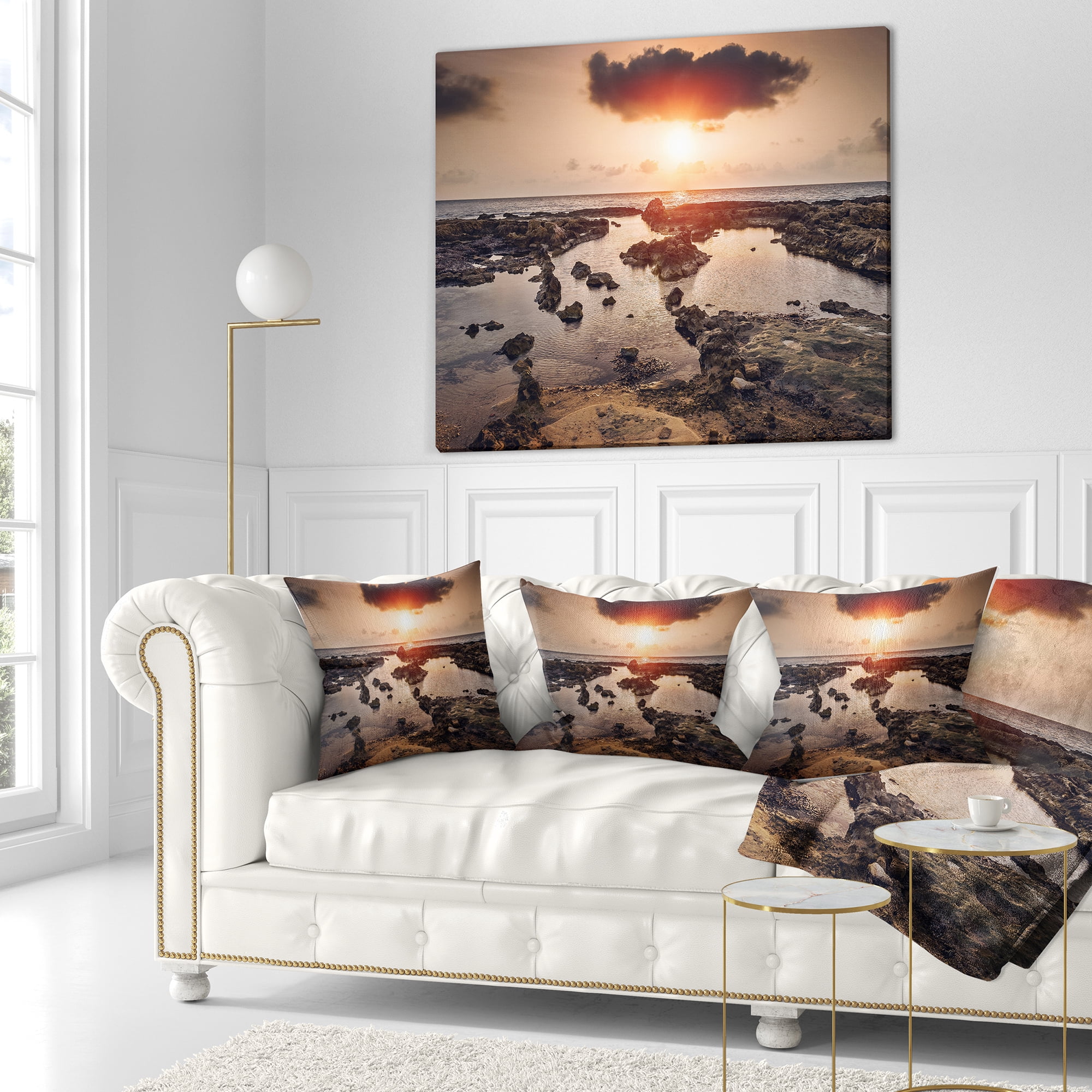 Designart Rocky Coastline Sunset Africa - Oversized Beach Throw Pillow - 16x16