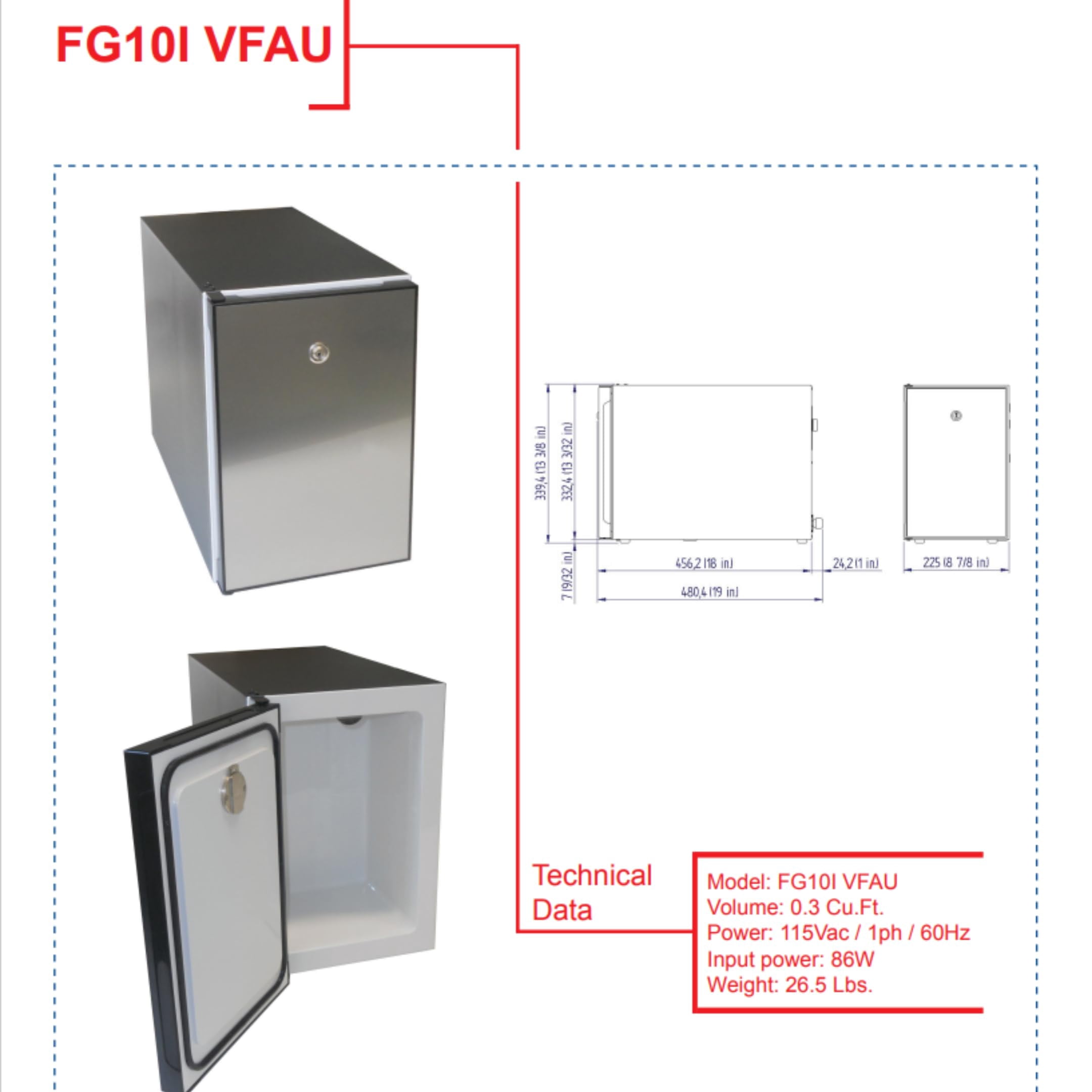Vitrifrigo FG10i Countertop Milk Cooler, Refrigerator, Stainless Steel - 0.3 cu ft, 8.5 Liters