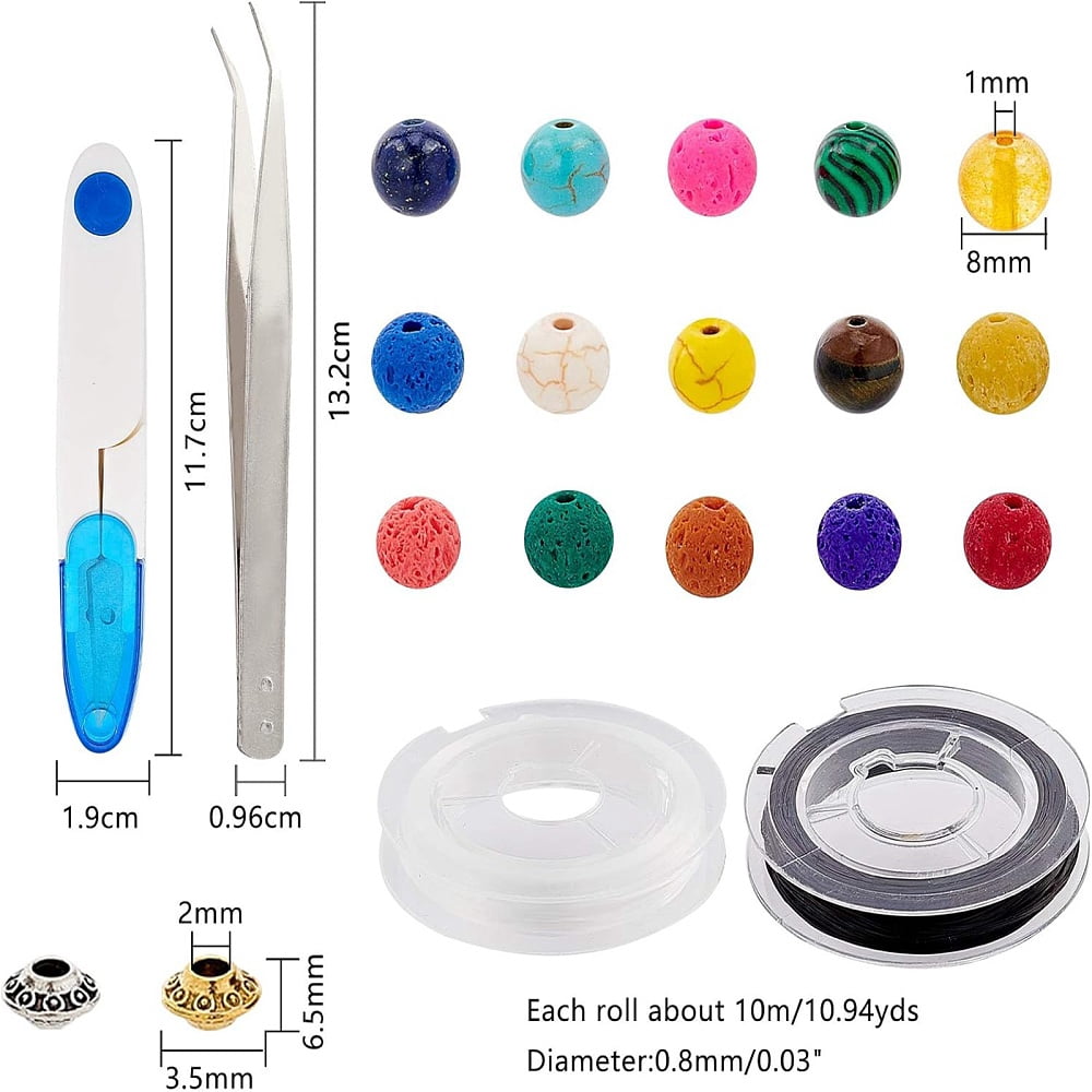 1 Set DIY Stretch Bracelets Making Kits include Gemstone Flat Elastic String Iron Scissors and 304 Stainless Steel Tweezers Mixed Color