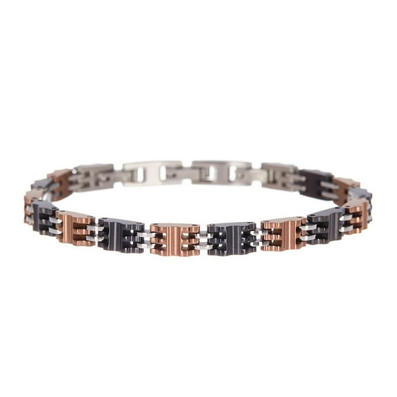 Mens Chocolate And Black Plated Stainless Steel Bracelet