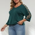 thumbnail image 5 of Loopsun Womens Tops Plus Size, Womens 3/4 Sleeve T Shirts, Women's Solid Hollow Shoulder 3/4 Sleeve V-Neck Blouse Top Green XXXL, 5 of 5