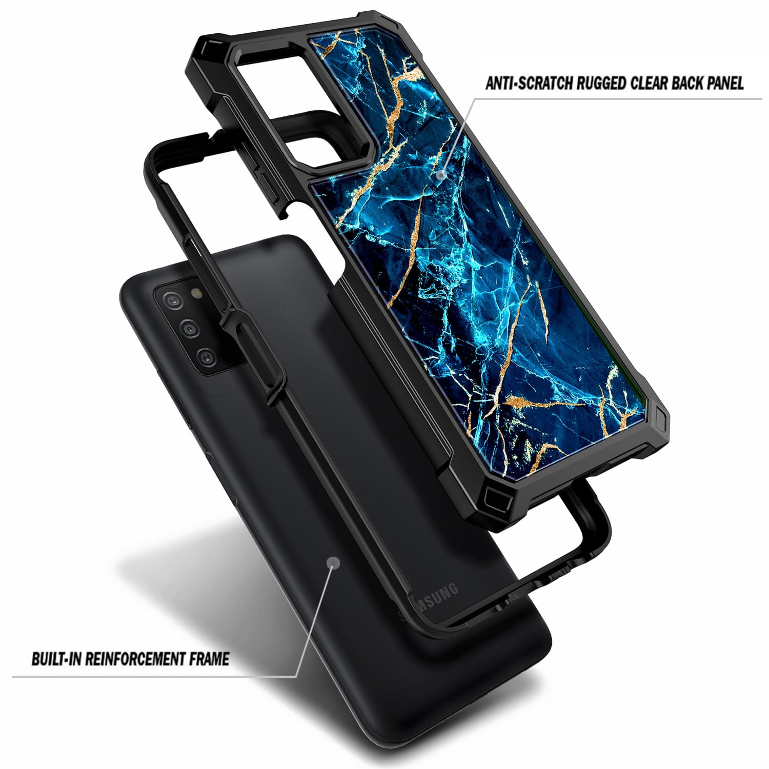 Nagebee Phone Case Compatible for Samsung Galaxy A03S with [Built-in Screen Protector], Full-Body Shockproof Protective Bumper Cover Impact Resist Durable Case (Sapphire)