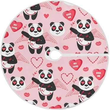 FMSHPON Valentine's Day Cute Panda Expresses Love Xmas Christmas Tree Skirt Stand Mat for Holiday Party Decoration Indoor Outdoor 36 inches