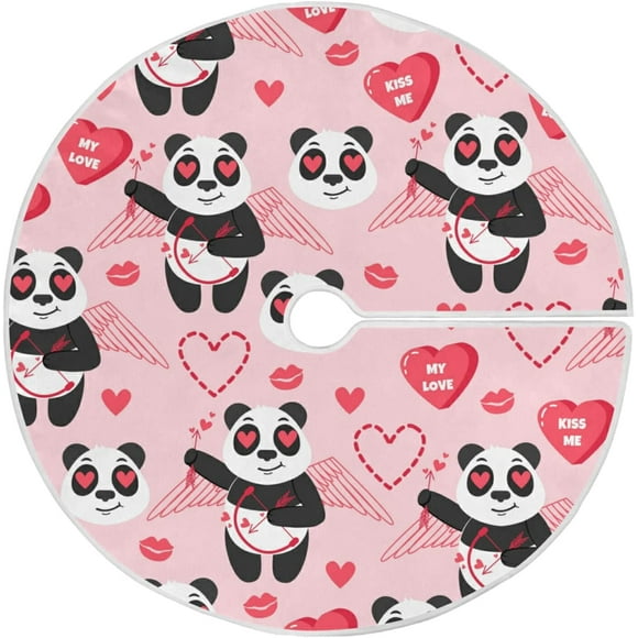 RYLABLUE Valentine's Day Cute Panda Expresses Love Xmas Christmas Tree Skirt Stand Mat for Holiday Party Decoration Indoor Outdoor 36 inches
