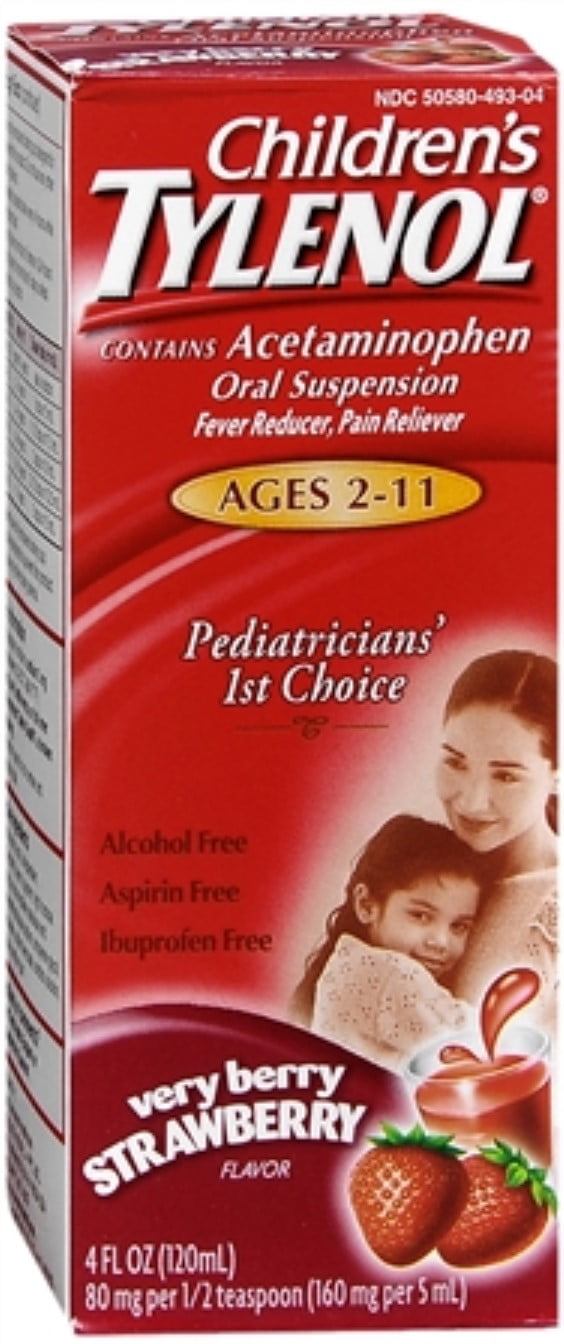TYLENOL Children's Oral Suspension Very Berry Strawberry 4 oz (Pack of 4)