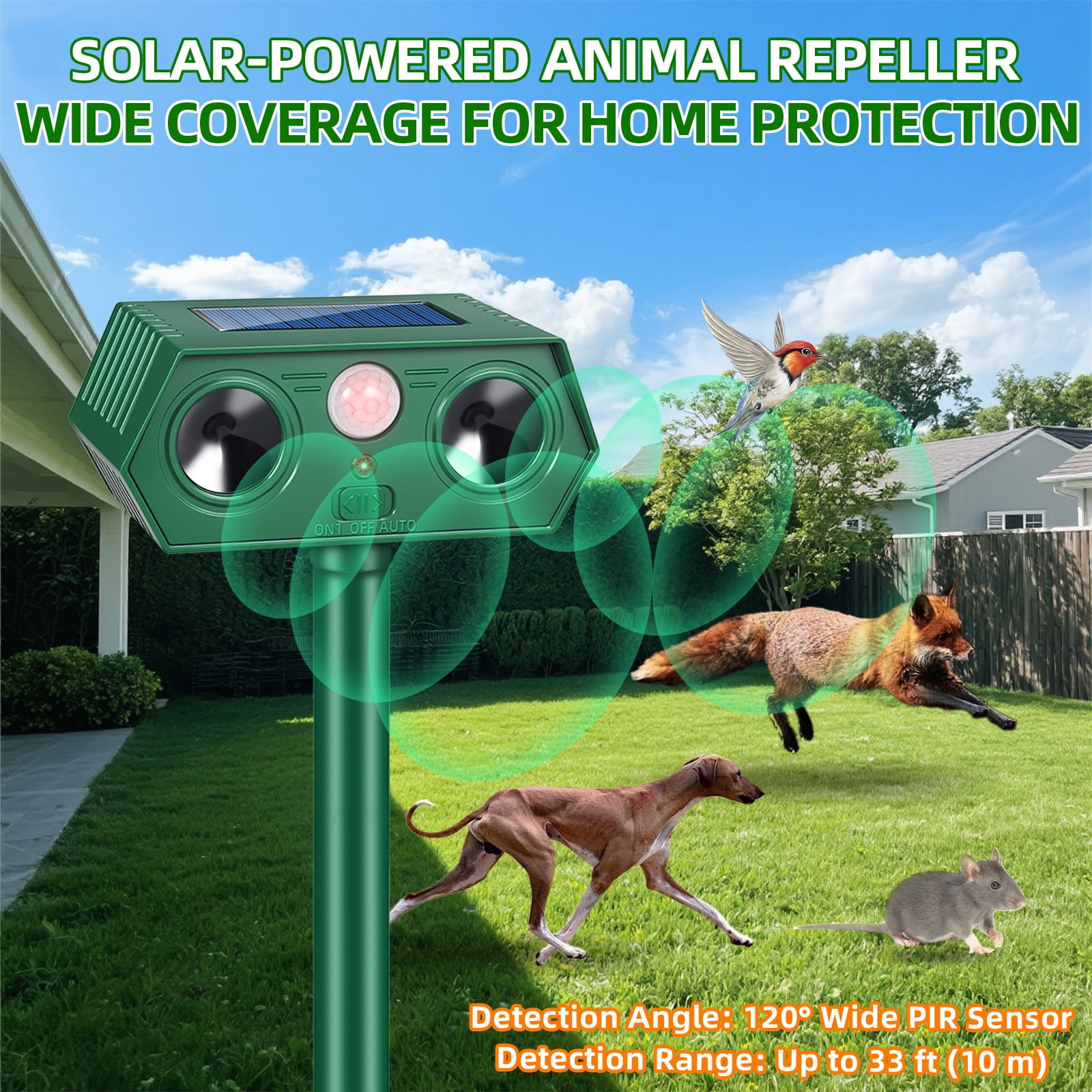 JahyElec Solar Ultrasonic Animal Repellent,4 Pack Cat Repeller Outdoor Deer Deterrent Devices with Motion Sensor to Raccoon Rabbit Dog Skunk with lP44 Waterproof for Yard Garden