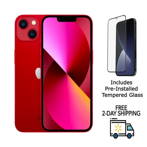 Restored Apple iPhone 13 Mini A2481 (Fully Unlocked) 128GB Red w/ Pre-Installed Tempered Glass (Refurbished)