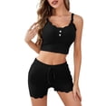 thumbnail image 2 of Yteetum Pajama Sets for Women 2 Piece Summer Sleeveless Spaghetti Strap Lace Trim Cami Crop Tops and Ruffle Shorts Lounge Sets Casual Solid Comfy Soft Sleepwear Pjs Two Piece Outfits, 2 of 6